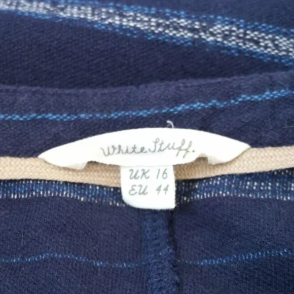 White Stuff Dress Tunic Navy Blue 100% Cotton Striped Shift Casual Smock 16 - Picture 4 of 7